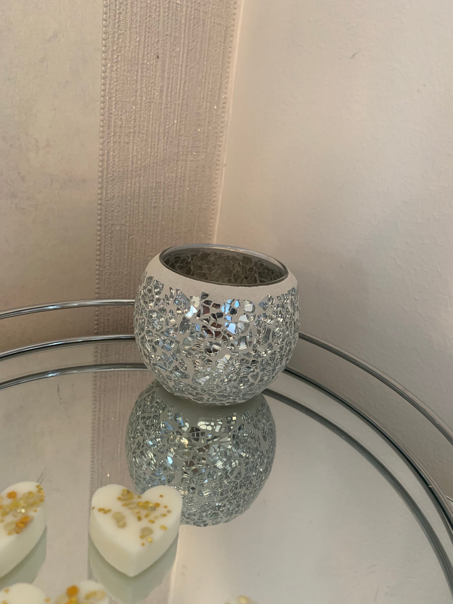 Silver Crackle Glass Tealight Holder